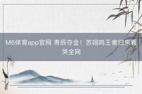 M6体育app官网 寿辰夺金！苏翊鸣王者归来看哭全网