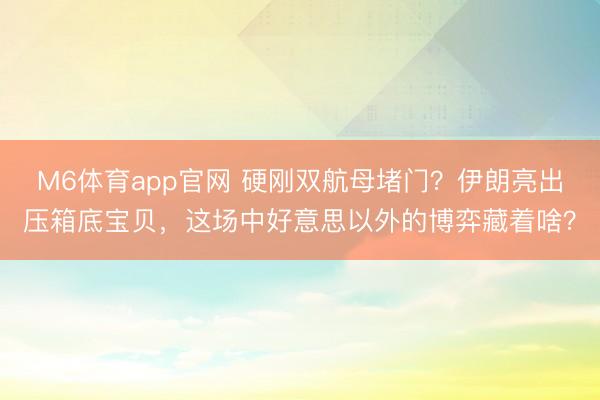 M6体育app官网 硬刚双航母堵门？伊朗亮出压箱底宝贝，这场中好意思以外的博弈藏着啥？